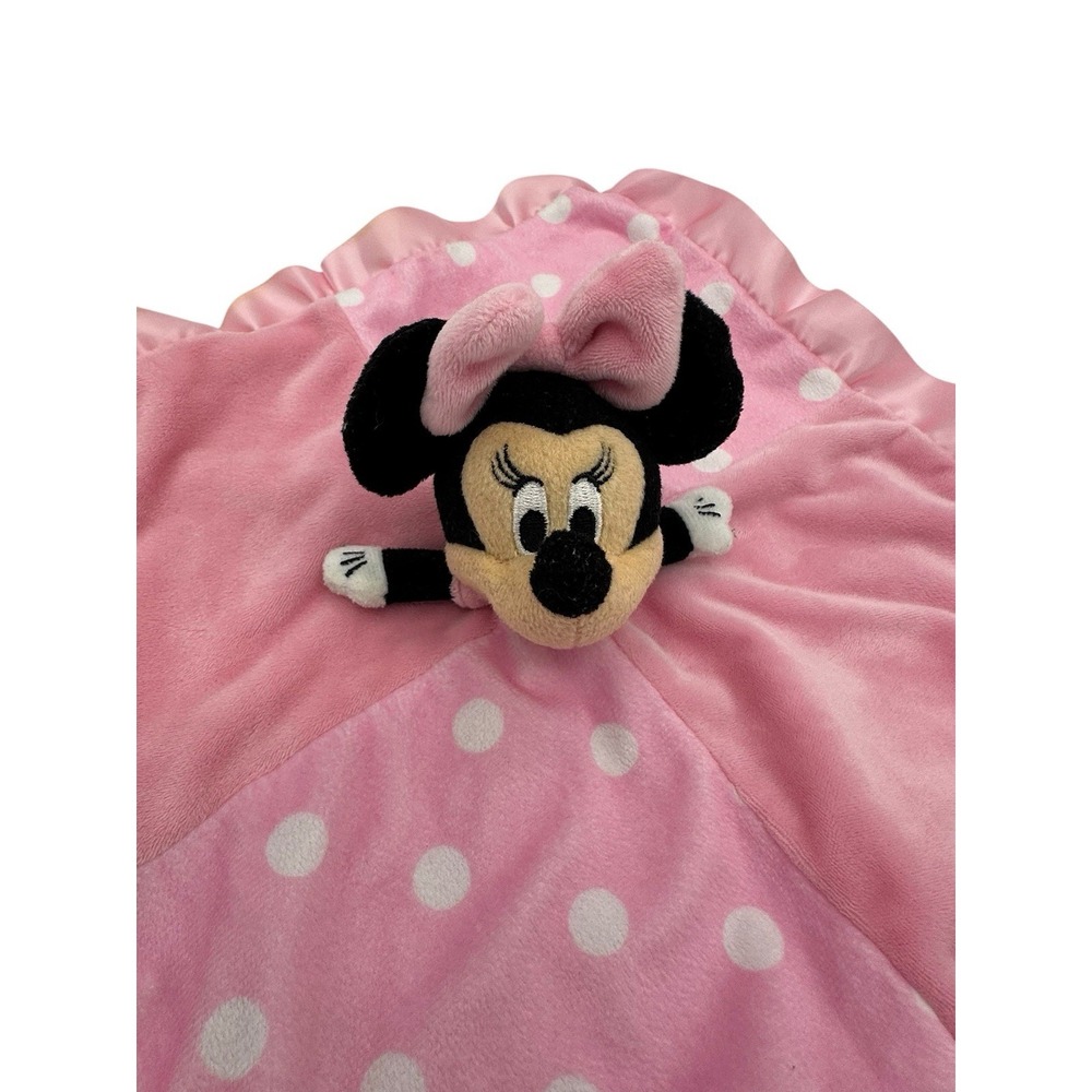 Disney Baby Minnie Mouse Blanket Trim Crinkle Ears Security Lovey Pink White - Picture 2 of 5